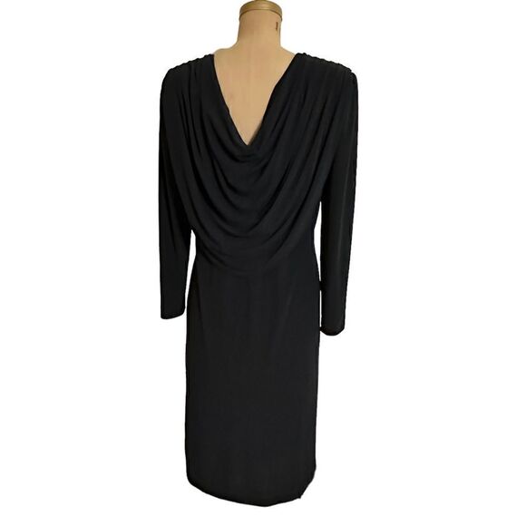 Vintage 80s Ricki Lang Draping Neck and Back Black Dress - Picture 5 of 12